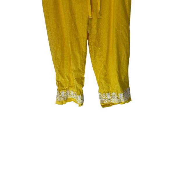 Talbots‎ Pants Linen Cotton Yellow Embroidered Cotton Lagenlook Vacation Size 10 - Picture 4 of 11